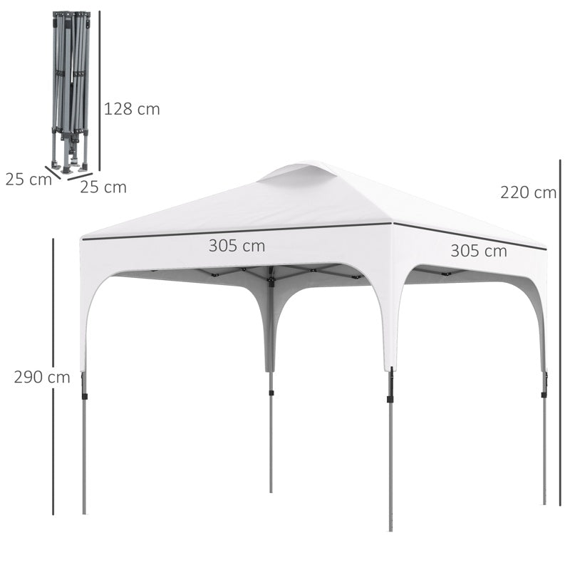 Outsunny 3 x 3(M) Pop Up Gazebo, UPF 50+ Foldable Canopy Tent with Wheeled Carrybag, 4 Leg Weight Bags, Height Adjustable Marquee Shelter 1 person easy setup for Outdoor Garden Patio Party, White