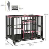 PawHut 43" Heavy Duty Dog Crate, Foldable Dog Cage, with Openable Top, Locks, Removable Tray, Wheels - Black