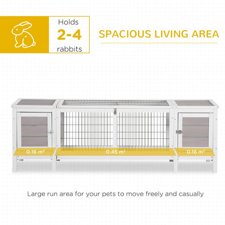 PawHut Rabbit Hutch and Run, with Removable Tray - Grey