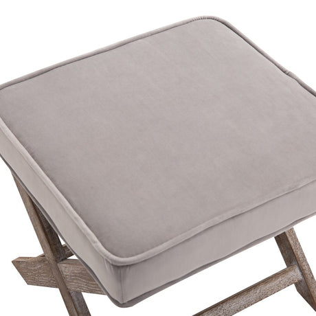 HOMCOM Vintage Footstool Padded Seat X Leg Chair Velvet Cover Shabby Chic Footrest Solid Rubber Wood Frame 49.5 x 45 x 41 cm Grey