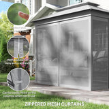 Outsunny 3 Seater Convertible Swing Chair, Outdoor Gazebo Swing Seat Bed with Double Tier Canopy, Cushioned Seat, Mesh Sidewalls, Light Grey