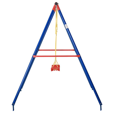 Outsunny Kids Swing Set Toddler Swing Adjustable Rope Heavy Duty A-Frame Stand Outdoor Playset for 3-8 Years Old Blue