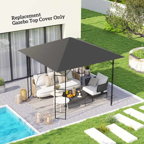 Outsunny 3 x 3(m) Gazebo Canopy Replacement Cover, Garden Gazebo Roof Replacement with Drain Holes, Water Resistant PVC Coating, 370g/㎡, UPF30+, TOP COVER ONLY, Grey