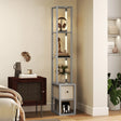 HOMCOM Floor Lamp with Shelves, LED Column Modern Standing Lamp with Fabric Drawer, Adjustable Brightness, Foot Switch for Living Room, Bedroom, Office, Grey