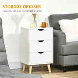 HOMCOM Bedside Table, Bedside Cabinet with 3 Drawers, Side End Table with Pine Wood Legs for Bedroom Living Room, White