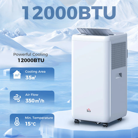 HOMCOM 12,000 BTU 5-in-1 Mobile Air Conditioner, 35m2 Radius - White