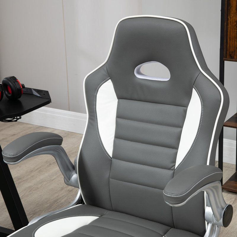 Vinsetto Computer Gaming Chair, Office Desk Swivel Chair, PU Leather Racing Chair with 90 Flip-up Armrest, Adjustable Height and Rolling Wheels, Grey