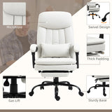 Vinsetto Office Chair, Ergonomic Desk Chair with 6-Point Vibration Massage and Lumbar Heating, Computer Chair with Lumbar Support Pillow, 155 Reclining Back and Footrest, Cream White