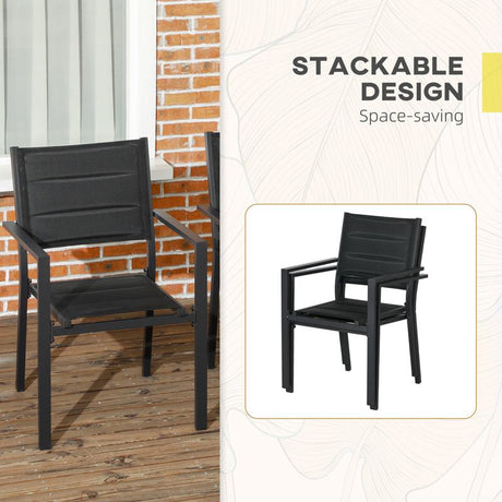 Outsunny Set of Two Aluminium Stacking Garden Chairs - Black