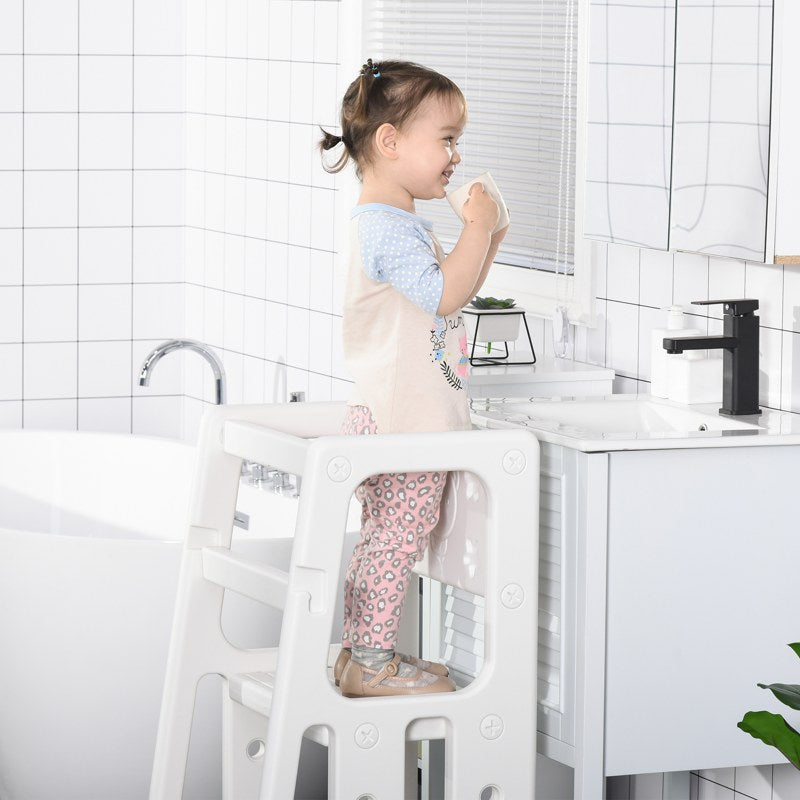 HOMCOM Kids Step Stool, Adjustable Standing Platform, Toddler Kitchen Stool, White