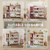 AIYAPLAY Toy Storage Unit with 8 Removable Bins, Storage Shelves, Cabinet, Pink