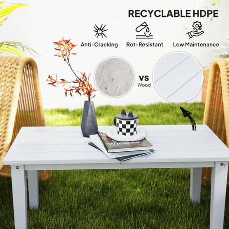 Outsunny Outdoor Garden Coffee Table, HDPE All-Weather Rectangular Outdoor Garden Table with Slatted Tabletop for Patio, Balcony, 91 x 44 x 42 cm, White