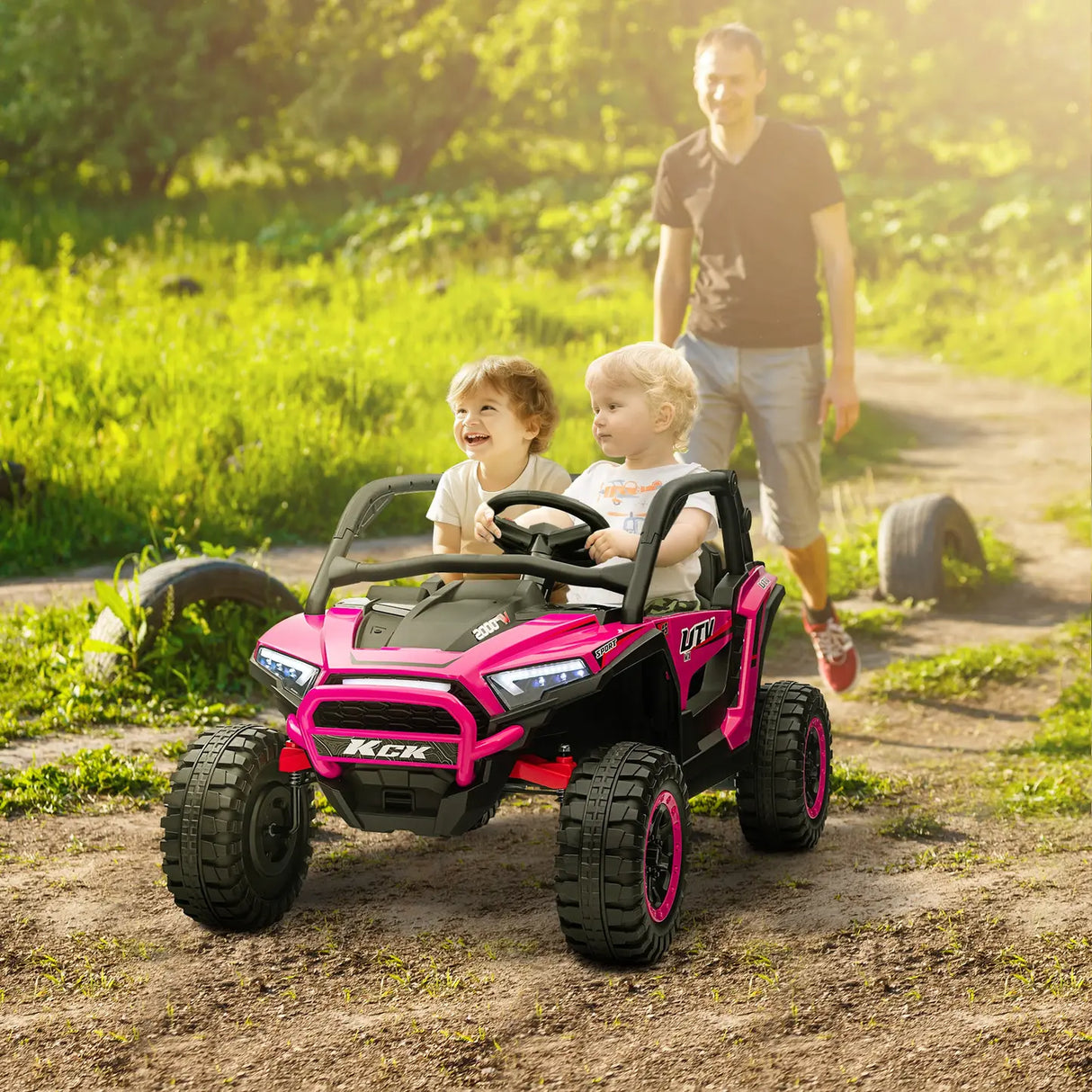 AIYAPLAY 2 Seater 24V 7AH Ride on Truck, Battery Powered Electric Ride On Car w/ Remote, Suspension, 3 Speeds, Pink