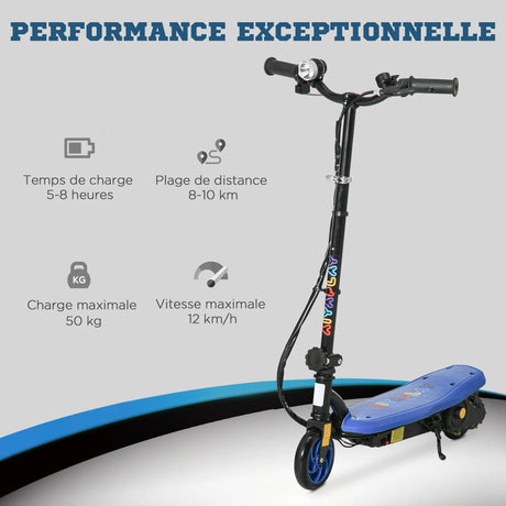 HOMCOM Foldable Electric Scooter, with LED Headlights, for Ages 7-14 Years, Blue