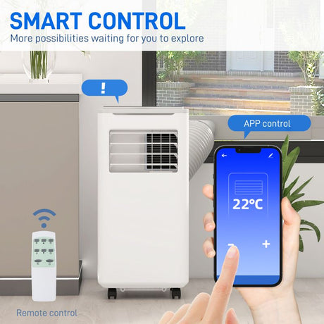 HOMCOM 9000 BTU Portable Air Conditioner, Smart Home WiFi Compatible, 4 in 1 Air Conditioning Unit, Dehumidifier, Fan with Remote, 24H Timer, Window Venting Kit, 20m², R290, A Energy Efficiency