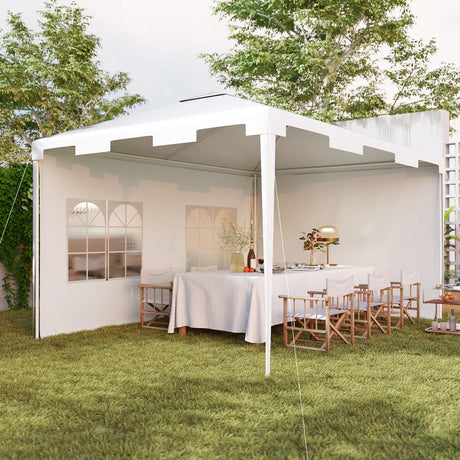 Outsunny 3 x 4 m Garden Gazebo Shelter Marquee Party Tent with 2 Sidewalls for Patio Yard Outdoor - White