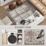 HOMCOM Vintage Area Rug, Non-Slip Washable Rug, Flannel Floor Carpet for Living Room, Bedroom, Dining Room, Home Office, 230 x 160 cm, Beige
