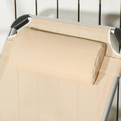 Outsunny Foldable Outdoor Sun Loungers Set of 2, Reclining Lounge Chair Camping Bed Cot with Pillow 4-Level Adjustable Back Aluminium Frame, Khaki