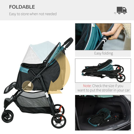 PawHut Foldable Pet Stroller w/ Rain Cover, for XS Dogs, S Dogs - Dark Green