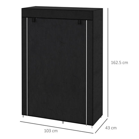 HOMCOM Fabric Wardrobe, Portable Wardrobe with 6 Shelves, 1 Hanging Rail, Foldable Closets, 103 x 43 x 162.5 cm, Black