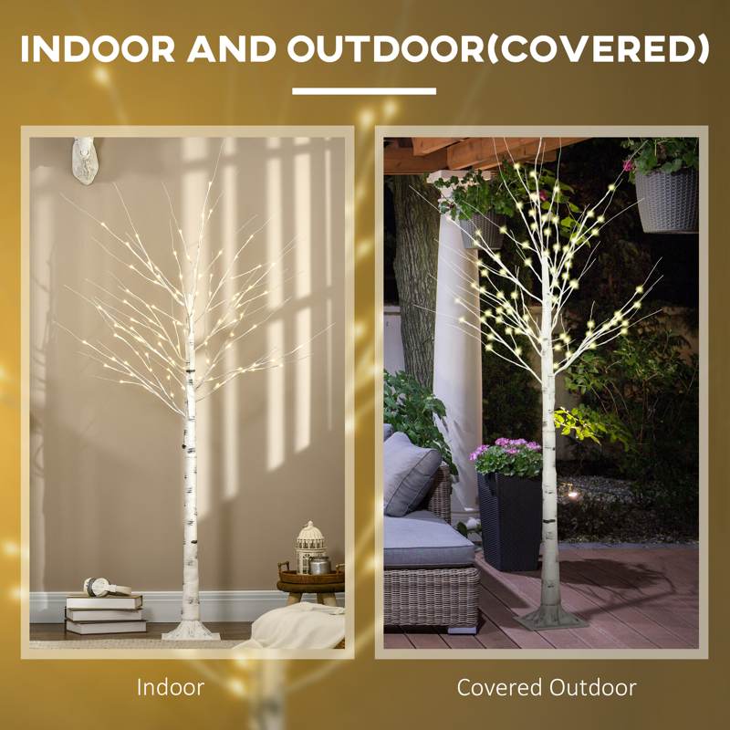 HOMCOM 6ft Artificial White Birch Tree Light with Warm White Pre-Lit LED Light for Indoor and Covered Outdoor Use