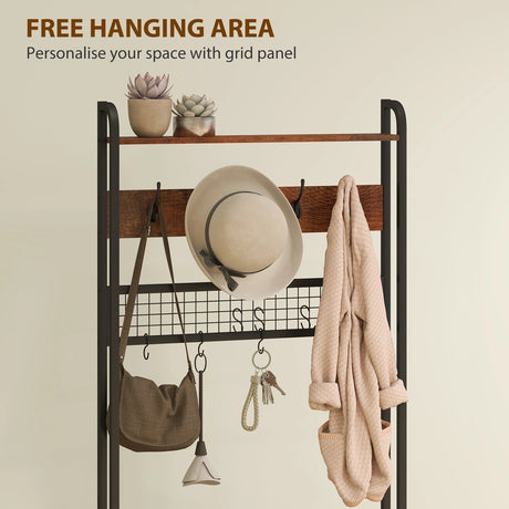 HOMCOM 5-In-1 Industrial-Style Hallway Tree - Brown/Black
