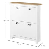 HOMCOM 2 Drawer Shoe Cabinet Modern Narrow Shoe Cupboard Hallway Wooden Storage Organiser with Flip Doors Adjustable Shelf for 6-12 Pairs, White