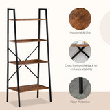 HOMCOM Ladder Shelf, Bookshelf, 4-Tier Industrial Storage Rack for Living Room, Bedroom, Kitchen, Rustic Brown and Black