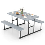Picnic Table Bench Set with Umbrella Hole for 2-4 People-Grey