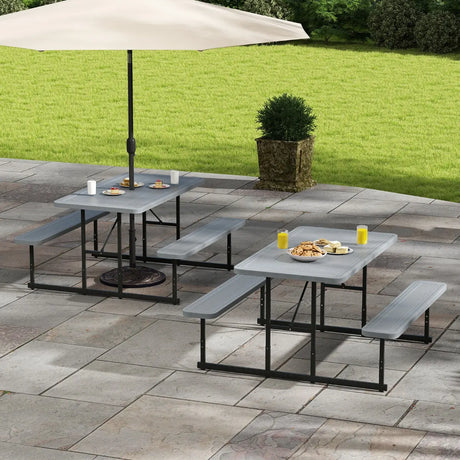Picnic Table Bench Set with Umbrella Hole for 2-4 People-Grey