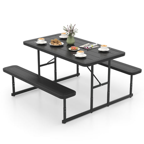 Picnic Table Bench Set with Umbrella Hole for 2-4 People-Black