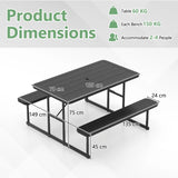 Picnic Table Bench Set with Umbrella Hole for 2-4 People-Black