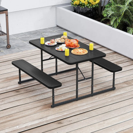 Picnic Table Bench Set with Umbrella Hole for 2-4 People-Black