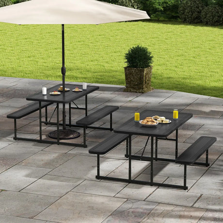 Picnic Table Bench Set with Umbrella Hole for 2-4 People-Black