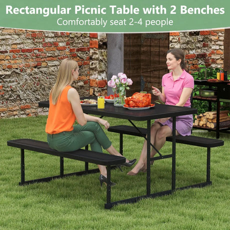 Picnic Table Bench Set with Umbrella Hole for 2-4 People-Black