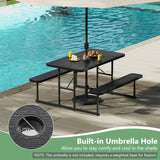 Picnic Table Bench Set with Umbrella Hole for 2-4 People-Black