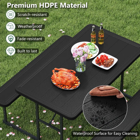 Picnic Table Bench Set with Umbrella Hole for 2-4 People-Black