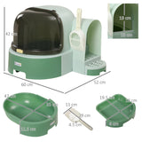 PawHut 2 in 1 Cat Litter Box, with Drawer Pans, Scoop, Openable Cover - Green