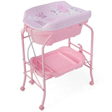 2-in-1 Baby Change Table with Bathtub and Folding Changing Station-Pink