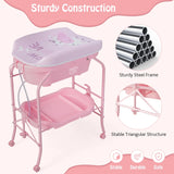 2-in-1 Baby Change Table with Bathtub and Folding Changing Station-Pink