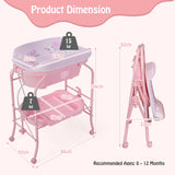 2-in-1 Baby Change Table with Bathtub and Folding Changing Station-Pink