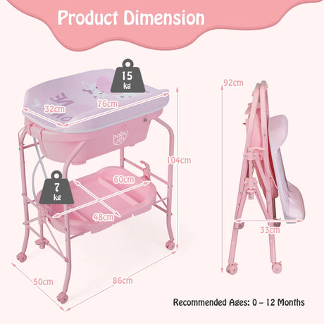 2-in-1 Baby Change Table with Bathtub and Folding Changing Station-Pink