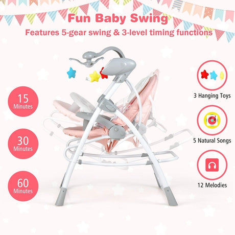 Portable 2-in-1 Baby Swing with 3 Swing Speed and 3 Timer Settings-Pink