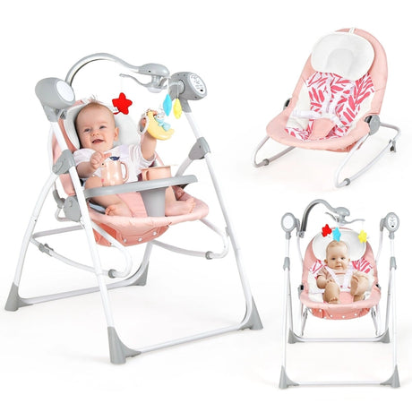 Portable 2-in-1 Baby Swing with 3 Swing Speed and 3 Timer Settings-Pink