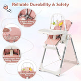 4-in-1 Foldable Baby High Chair with 7 Adjustable Heights and 4 Reclining Angles-Pink