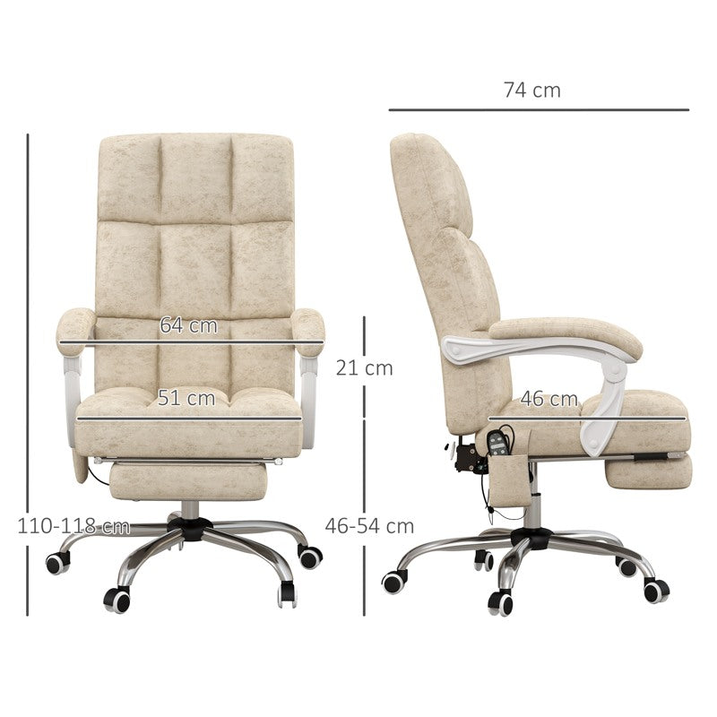 Vinsetto Massage Office Chair, Ergonomic Desk Chair, Comfy Work Study Chair with Heat, Padded Seat, 135 Reclining Back and Footrest for Home Office, Beige