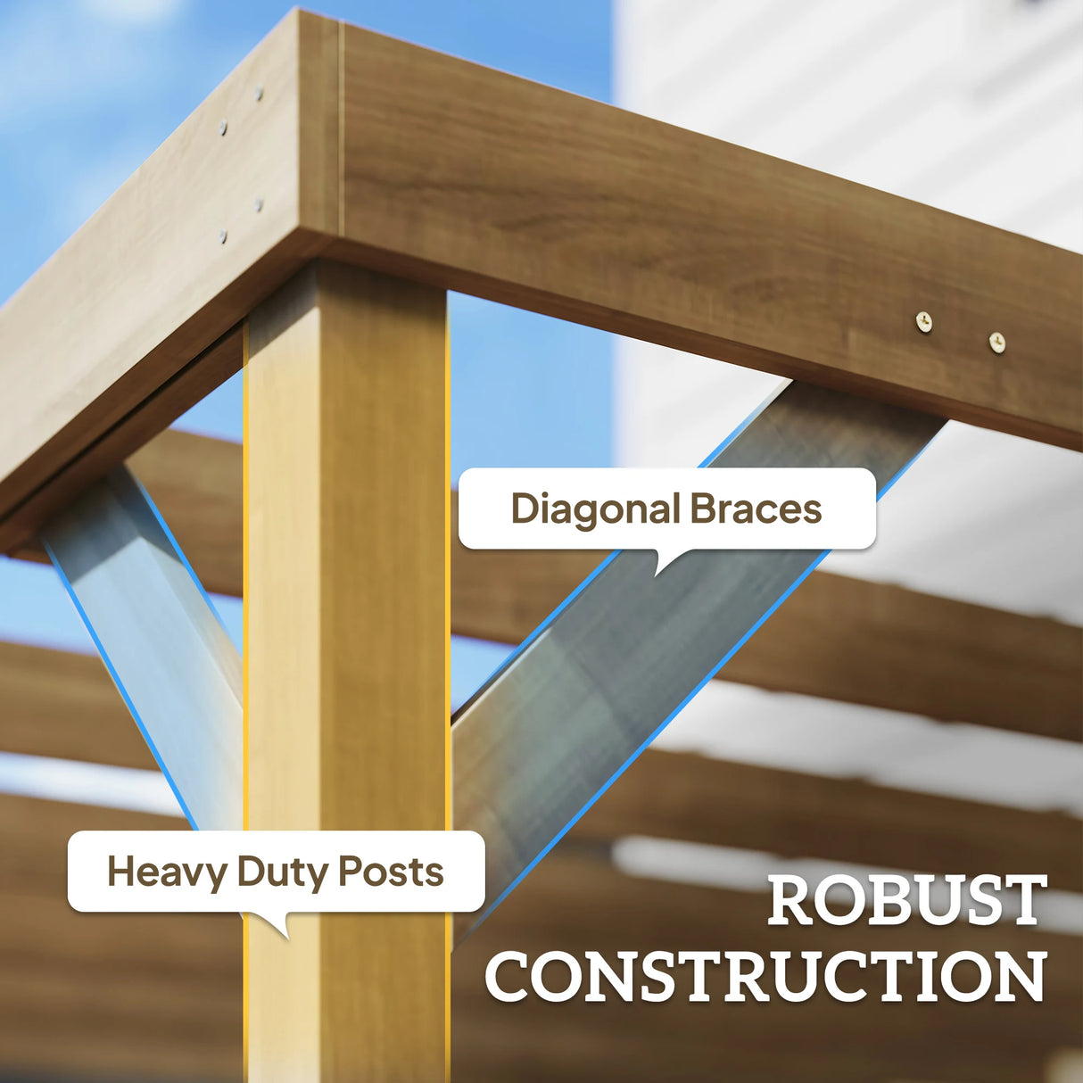 Outsunny Lean-To Wooden Pergola Kit, Decorative Garden Gazebo with Stable Structure and Concrete Anchors, 3 x 3 m, Light Brown