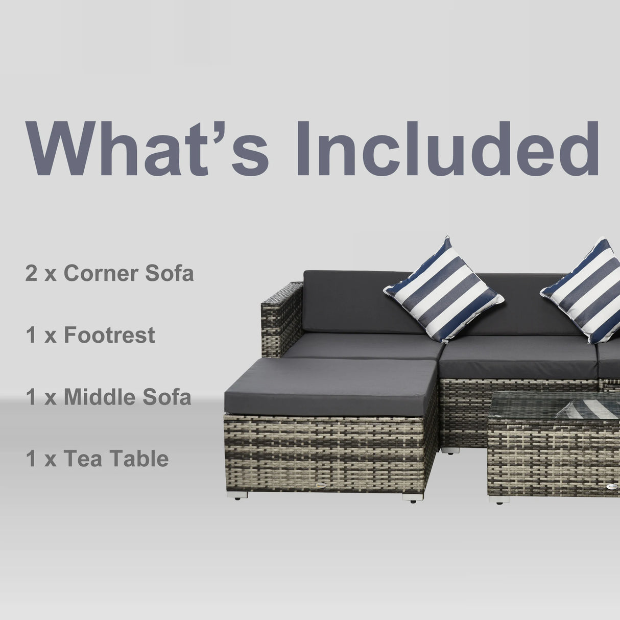 Outsunny Rattan Garden Sofa Set, 4-Seater Wicker Sectional for Garden, Grey