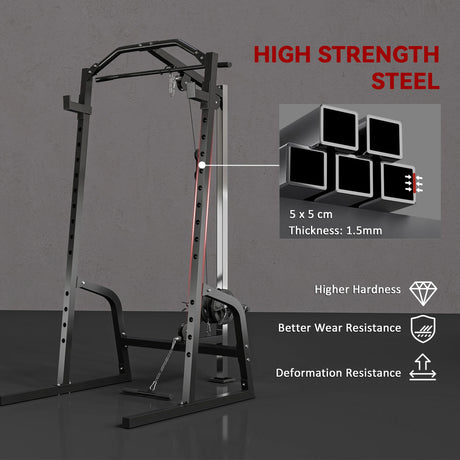 SPORTNOW Power Cage Power Rack with 15-Level Squat Rack, Cable Pulley System, Pull up Stand and Push up Stand