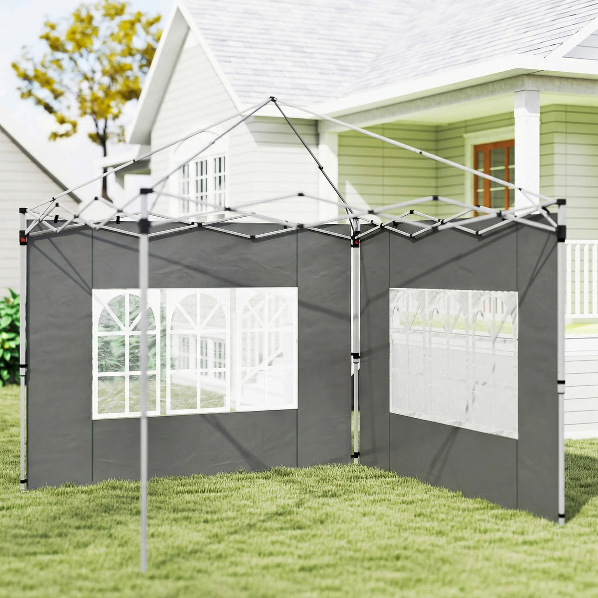 Outsunny Gazebo Side Panels, Sides Replacement with Window for 3x3(m) or 3x4m Pop Up Gazebo, 2 Pack, Dark Grey
